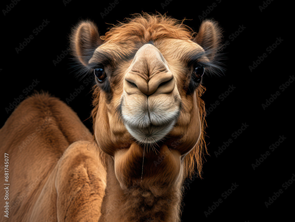 Fototapeta premium Camel Studio Shot Isolated on Clear Black Background, Generative AI