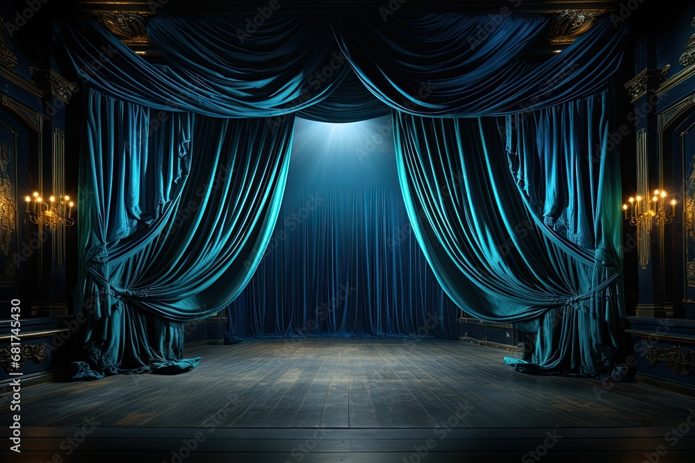 Grand Stage Awaiting: The Enchantment of Theater Curtains
 - obrazy, fototapety, plakaty 