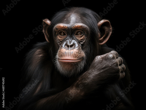 Chimp Studio Shot Isolated on Clear Black Background, Generative AI © Vig