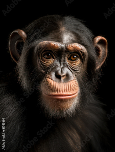 Chimp Studio Shot Isolated on Clear Black Background, Generative AI © Vig