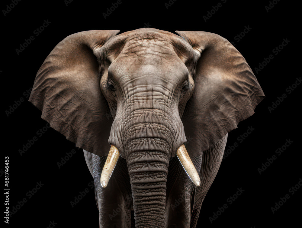 Fototapeta premium Elephant Studio Shot Isolated on Clear Black Background, Generative AI