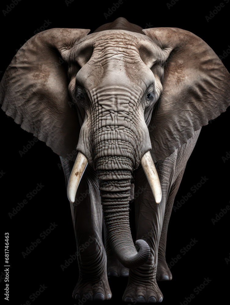 Fototapeta premium Elephant Studio Shot Isolated on Clear Black Background, Generative AI