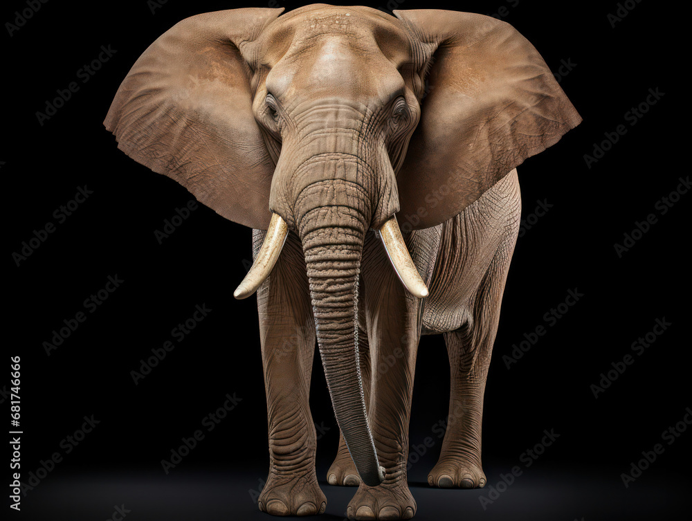 Fototapeta premium Elephant Studio Shot Isolated on Clear Black Background, Generative AI