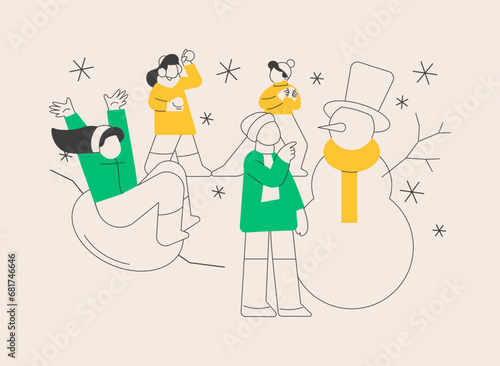 Winter outdoor fun abstract concept vector illustration.