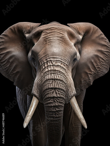 Elephant Studio Shot Isolated on Clear Black Background, Generative AI © Vig
