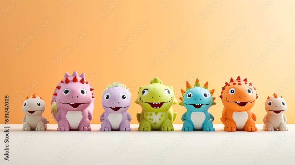 Naklejka premium Amusing toys of dinosaurs on beige space