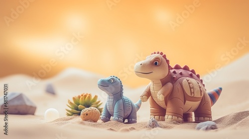 Amusing toys of dinosaurs on beige space © Shabnam