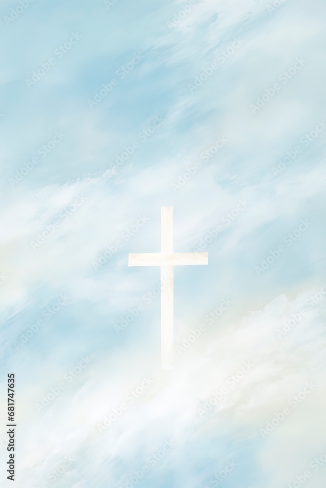Grungy abstract blue and white christian themed background with a cross.