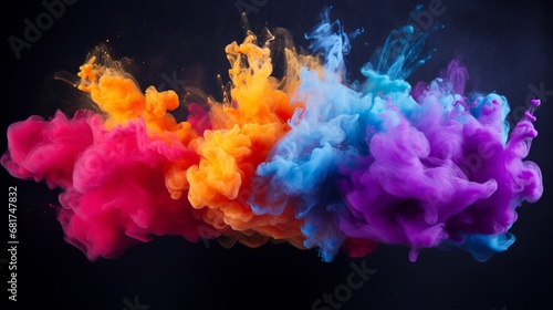 Explosion of colored powder on white foundation