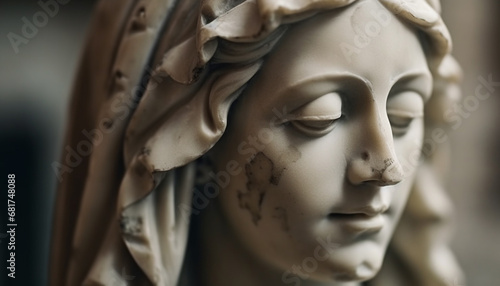 Religious sculpture symbolizes grief and spirituality in Catholicism culture generated by AI