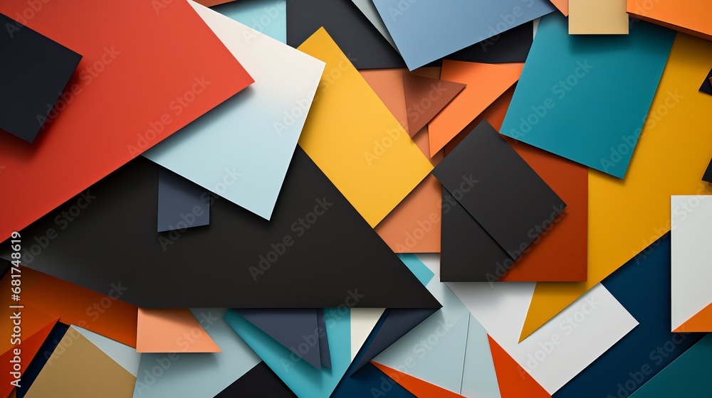 Level lay of colorful geometric paper cut-outs Level lay of colorful geometric paper cut-outs