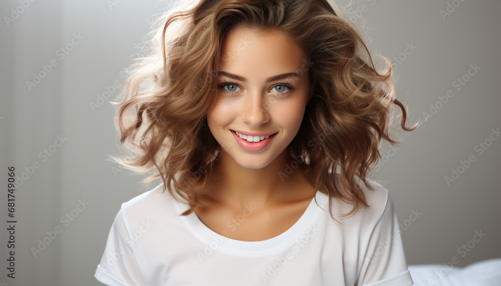 Smiling woman, beauty in portrait, looking at camera with confidence generated by AI Smiling woman, beauty in portrait, looking at camera with confidence generated by AI