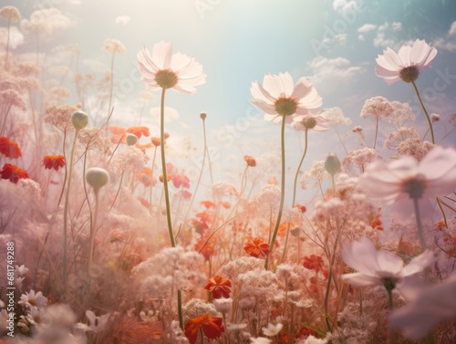wonderful fairy flowers in a field, high resolution. AI Generative © MendyZa