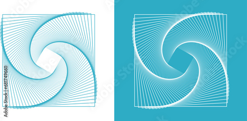 Abstract illusion type shape with brutalist geometric in memphis swiss aesthetic. Bahaus contemporary figure star oval floral spiral flower primitive teal grid with psychedelic repetition. Basic tech photo