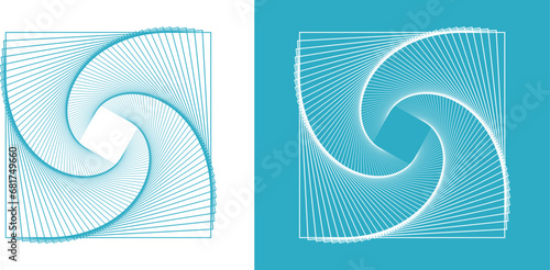 Abstract illusion type shape with brutalist geometric in memphis swiss aesthetic. Bahaus contemporary figure star oval floral spiral flower primitive teal grid with psychedelic repetition. Basic tech