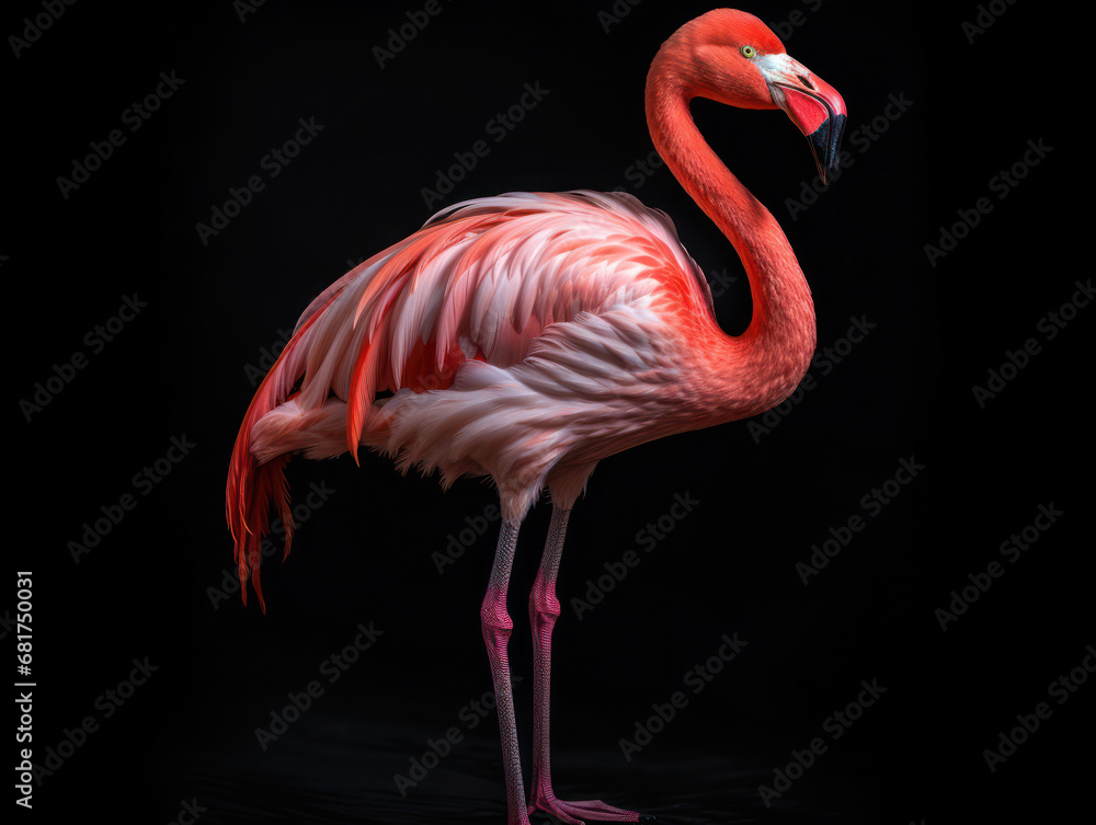 Fototapeta premium Flamingo Studio Shot Isolated on Clear Black Background, Generative AI