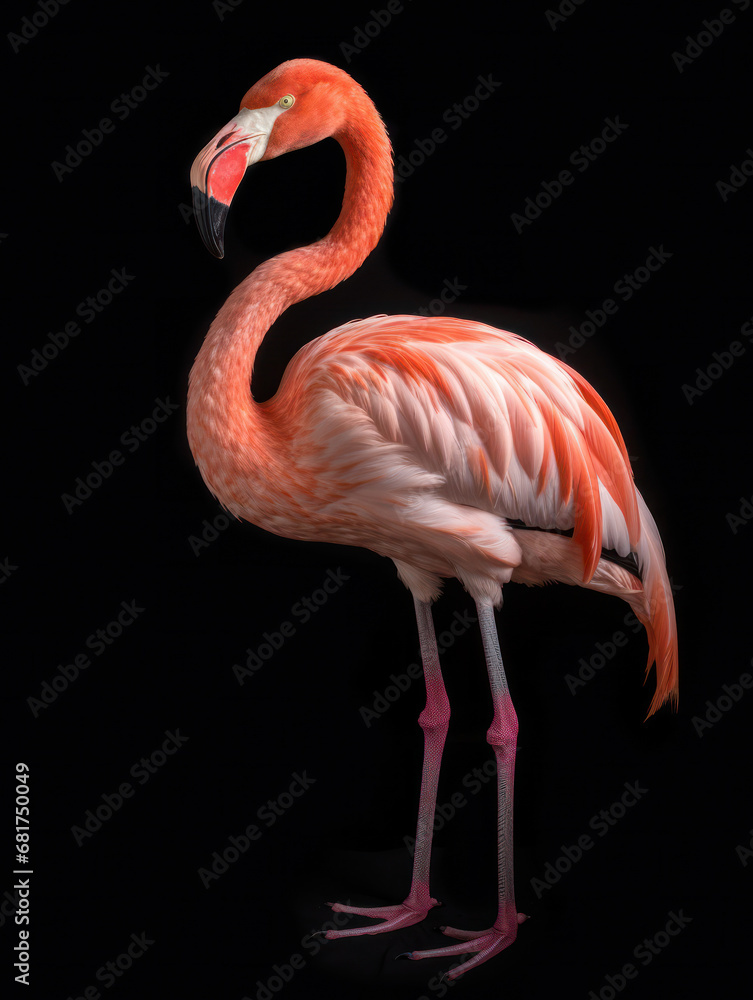 Flamingo Studio Shot Isolated on Clear Black Background, Generative AI