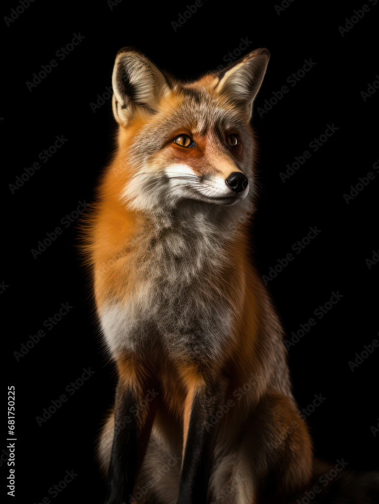 Fototapeta premium Fox Studio Shot Isolated on Clear Black Background, Generative AI