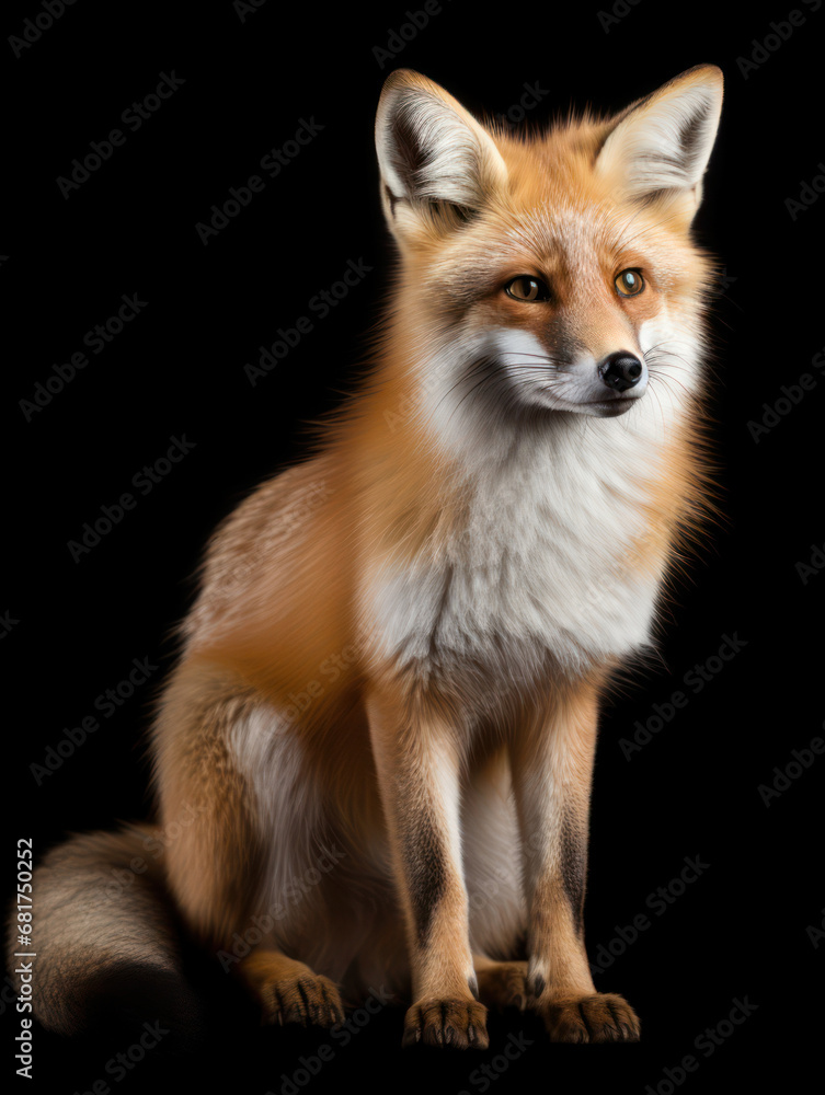 Fototapeta premium Fox Studio Shot Isolated on Clear Black Background, Generative AI