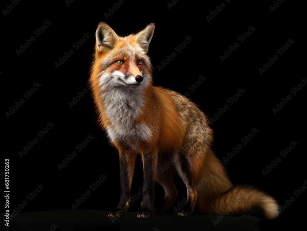 Obraz premium Fox Studio Shot Isolated on Clear Black Background, Generative AI