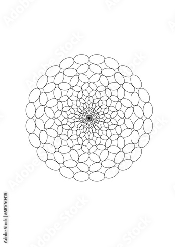 abstrakte zeichnung einer rosette aus sich berührenden ellipsen, modernes design, mandala