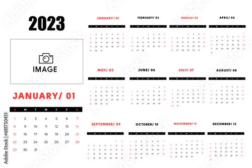 Calendar 2023 week start Sunday. Corporate design planner template vector. Calendar planner 2023