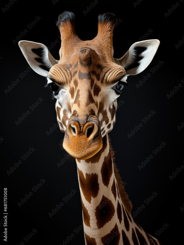 Obraz premium Giraffe Studio Shot Isolated on Clear Black Background, Generative AI