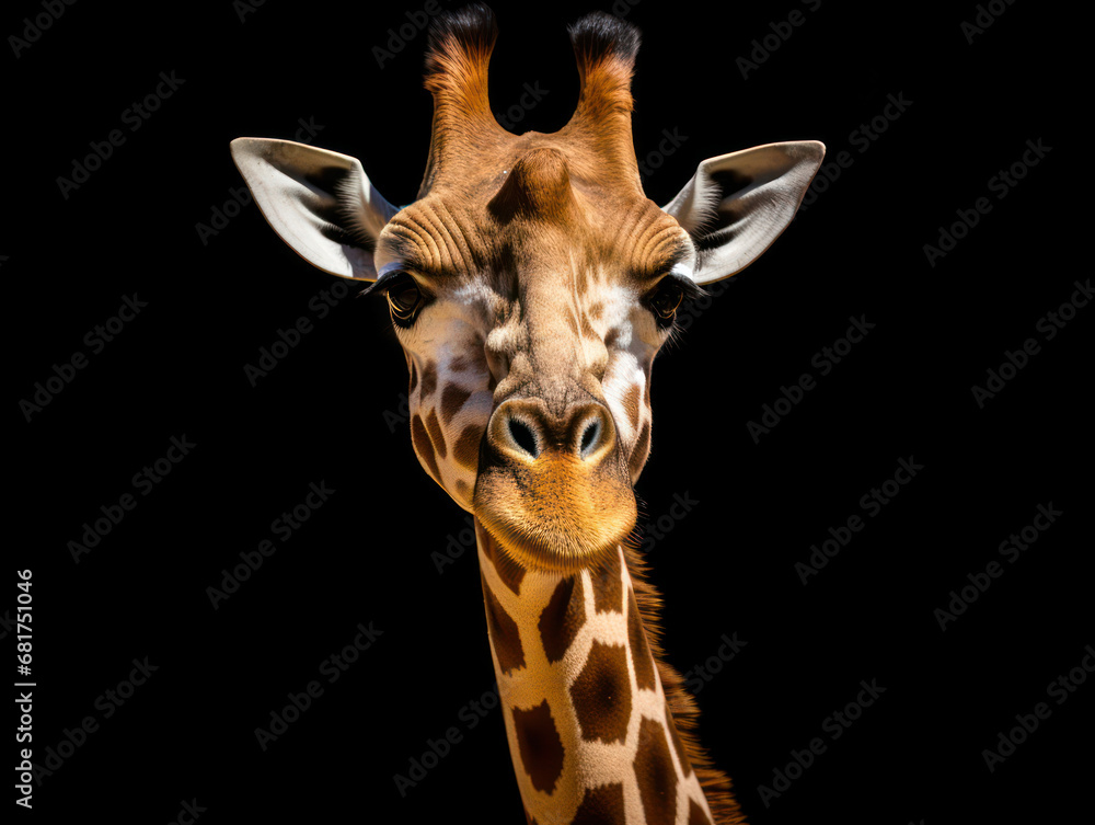 Naklejka premium Giraffe Studio Shot Isolated on Clear Black Background, Generative AI