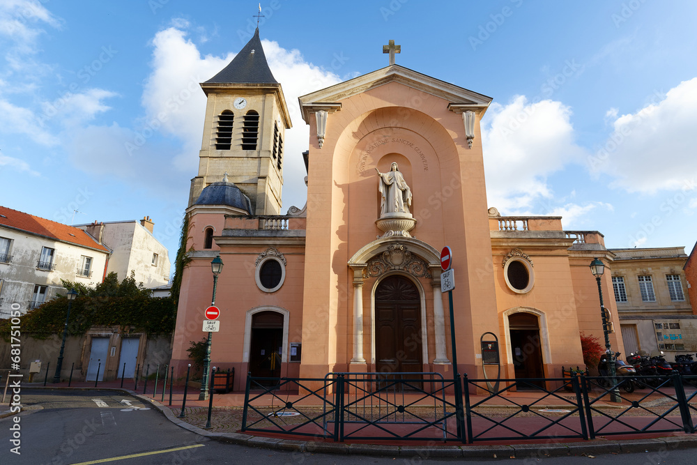 Fototapeta premium The church of Sainte-Genevieve, rebuilt at the beginning of the 18th century to replace a first church of the 12th century. Asnieres sur Seine. France.