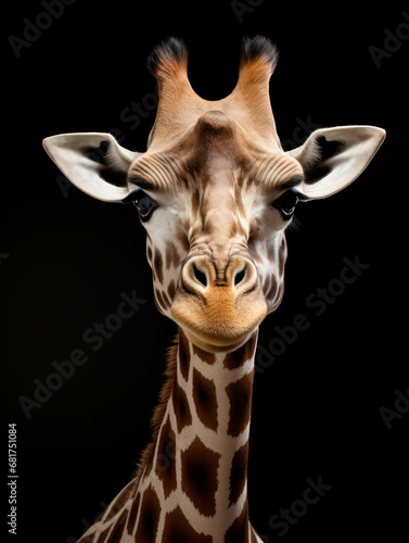 Giraffe Studio Shot Isolated on Clear Black Background, Generative AI © Vig