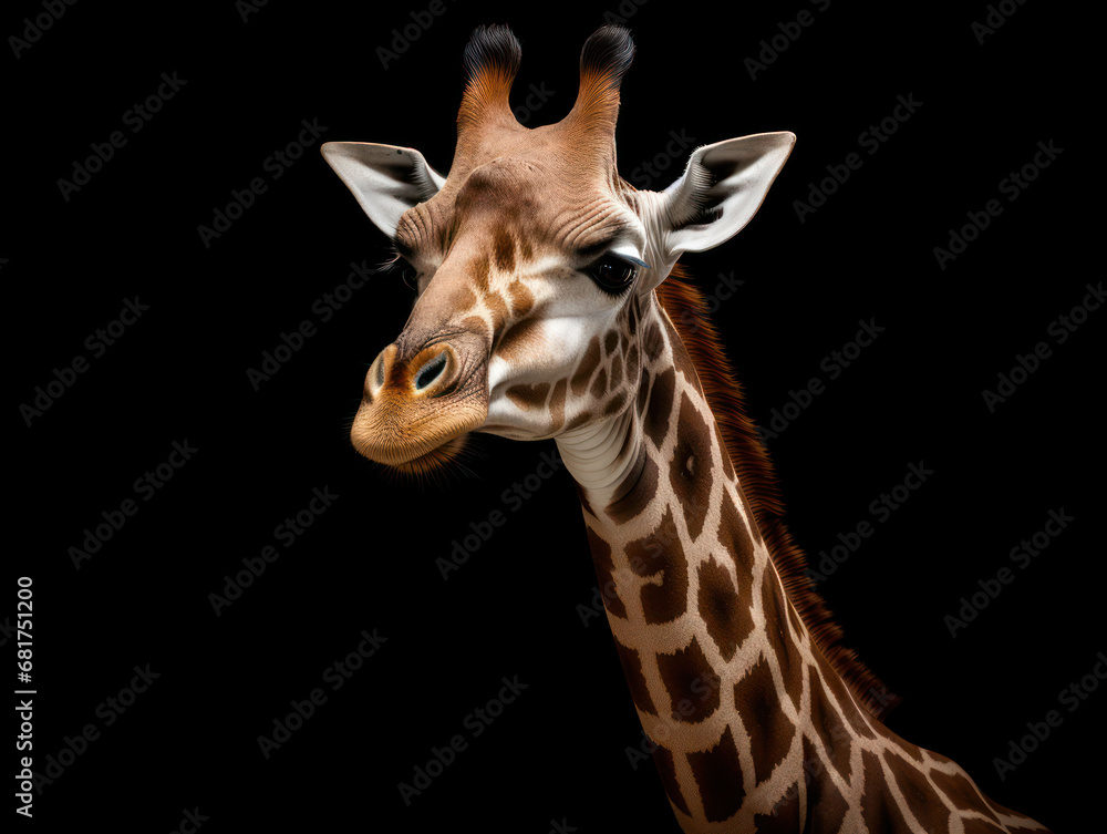 Obraz premium Giraffe Studio Shot Isolated on Clear Black Background, Generative AI
