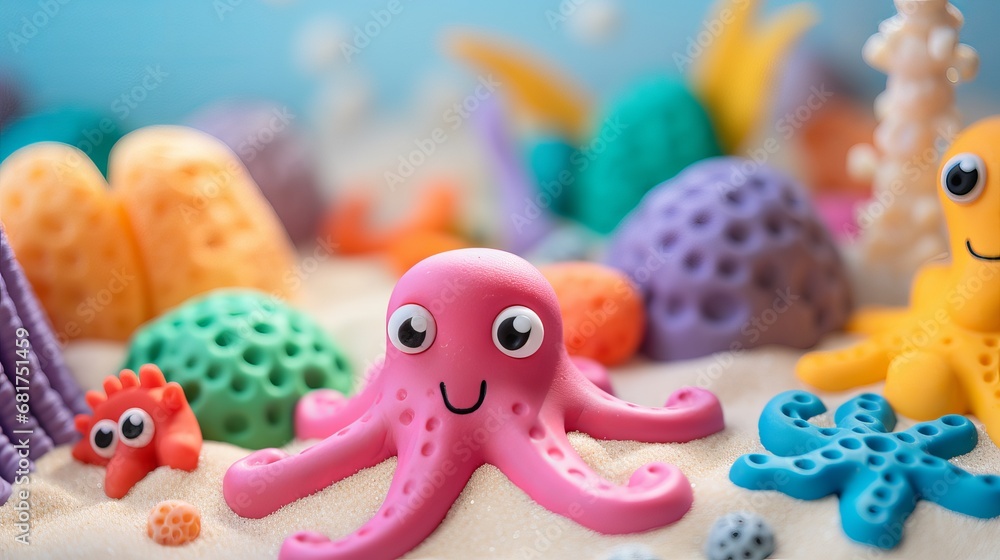 Playdough craftsmanship with octopus and fish