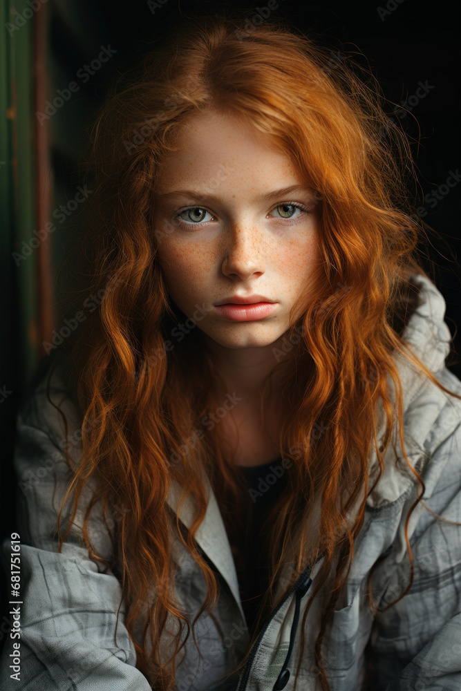 Portrait of a modern red-haired girl with a piercing gaze Portrait of a modern red-haired girl with a piercing gaze