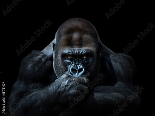Gorilla Studio Shot Isolated on Clear Black Background, Generative AI © Vig