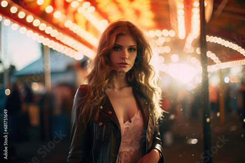 Portrait of a modern girl in an amusement park