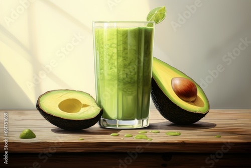 Refreshing Glass of avocado juice. Green drink. Generate Ai