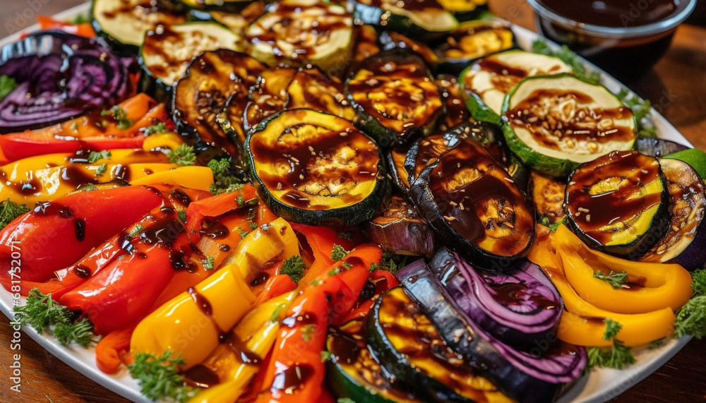 Grilled vegetable plate healthy, fresh, gourmet, organic, and delicious generated by AI