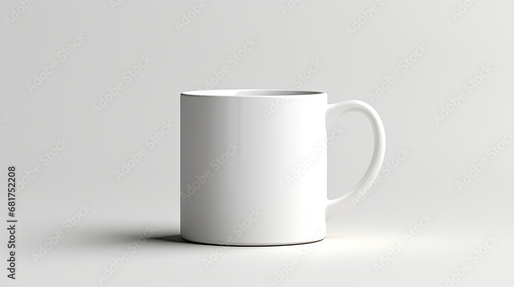 Obraz premium a white plain ceramic cup placed on a clean, minimalistic surface.