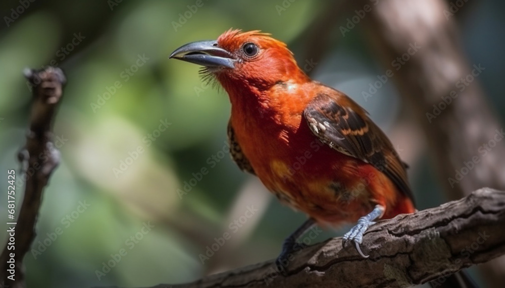 Vibrant blue bird perching on branch, feathers in focus generated by AI Vibrant blue bird perching on branch, feathers in focus generated by AI