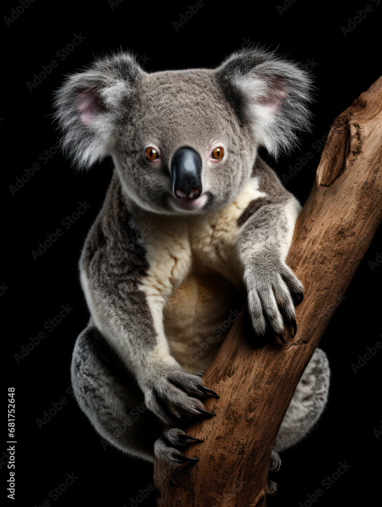 Obraz premium Koala Studio Shot Isolated on Clear Black Background, Generative AI
