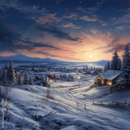 Atmospheric evening winter landscape