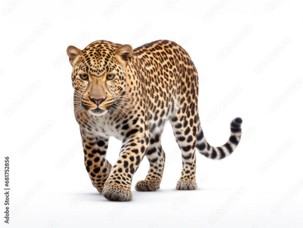 Fototapeta premium Leopard Studio Shot Isolated on Clear White Background, Generative AI