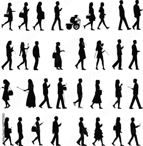 silhouette person man vector woman isolated black go walk illustration set