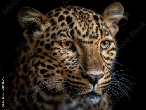 Leopard Studio Shot Isolated on Clear Black Background, Generative AI