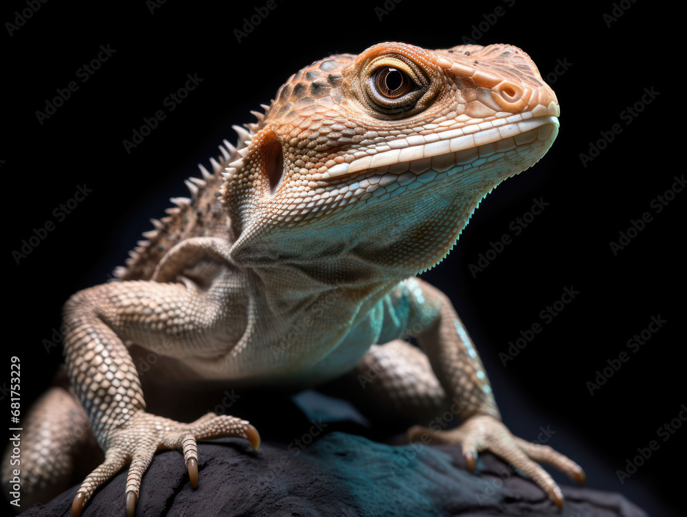 Fototapeta premium Lizard Studio Shot Isolated on Clear Black Background, Generative AI
