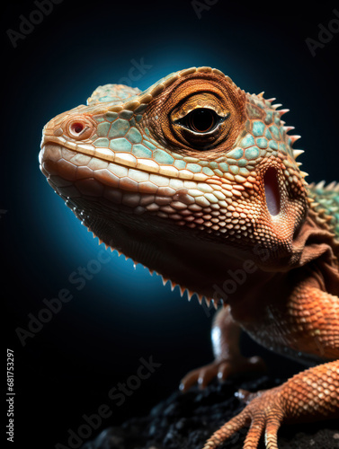 Lizard Studio Shot Isolated on Clear Black Background, Generative AI © Vig