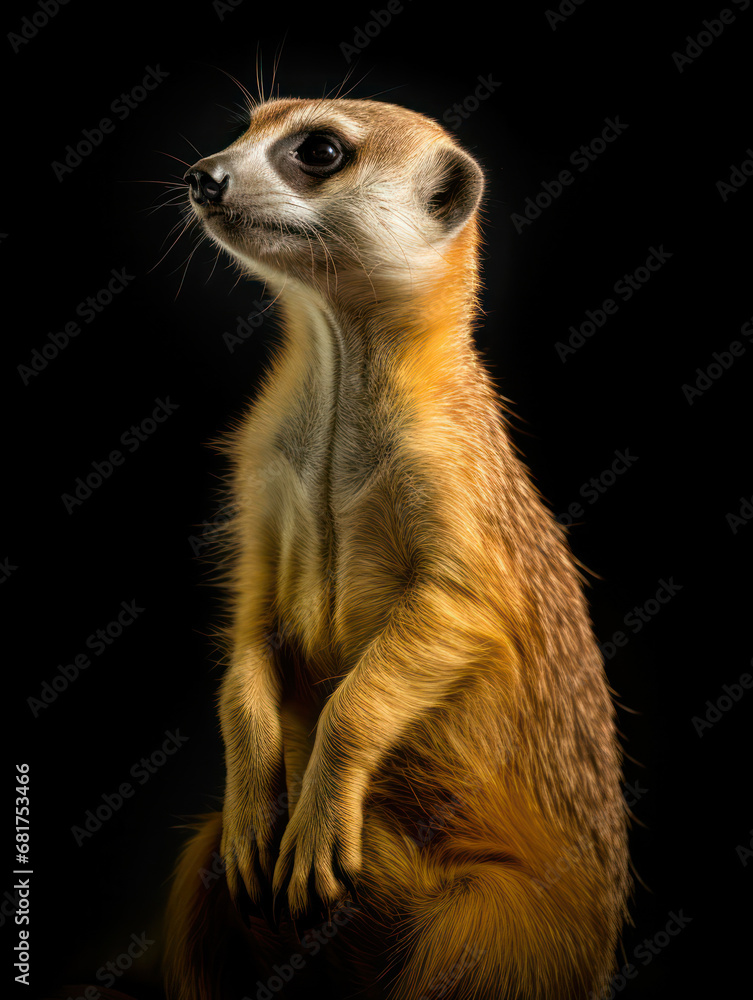 Fototapeta premium Meerkat Studio Shot Isolated on Clear Black Background, Generative AI