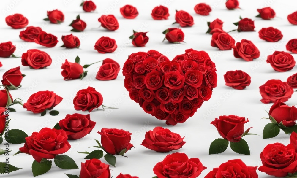 red heart made from roses on white background. Valentines day, mother day concept, love, flowers and congratulation red heart made from roses on white background. Valentines day, mother day concept, love, flowers and congratulation