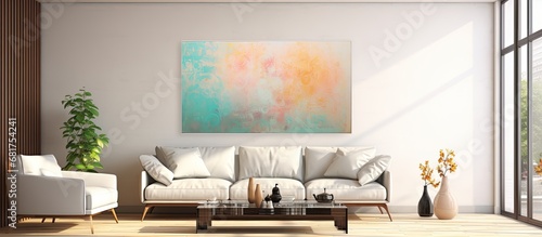 In a vintage-inspired art piece, an abstract design with textured elements grabs attention as light disperses across the space, creating a blur of colors resembling a decorative wallpaper backdrop. photo