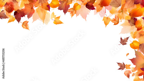 Autumnal Elegance: White Background Framed by Vibrant Yellow and Orange Tree Leaves.
